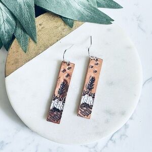 2/$30🌵 Copper Tree Nature Impression Stamped Earrings Thin Rectangle Night Sky